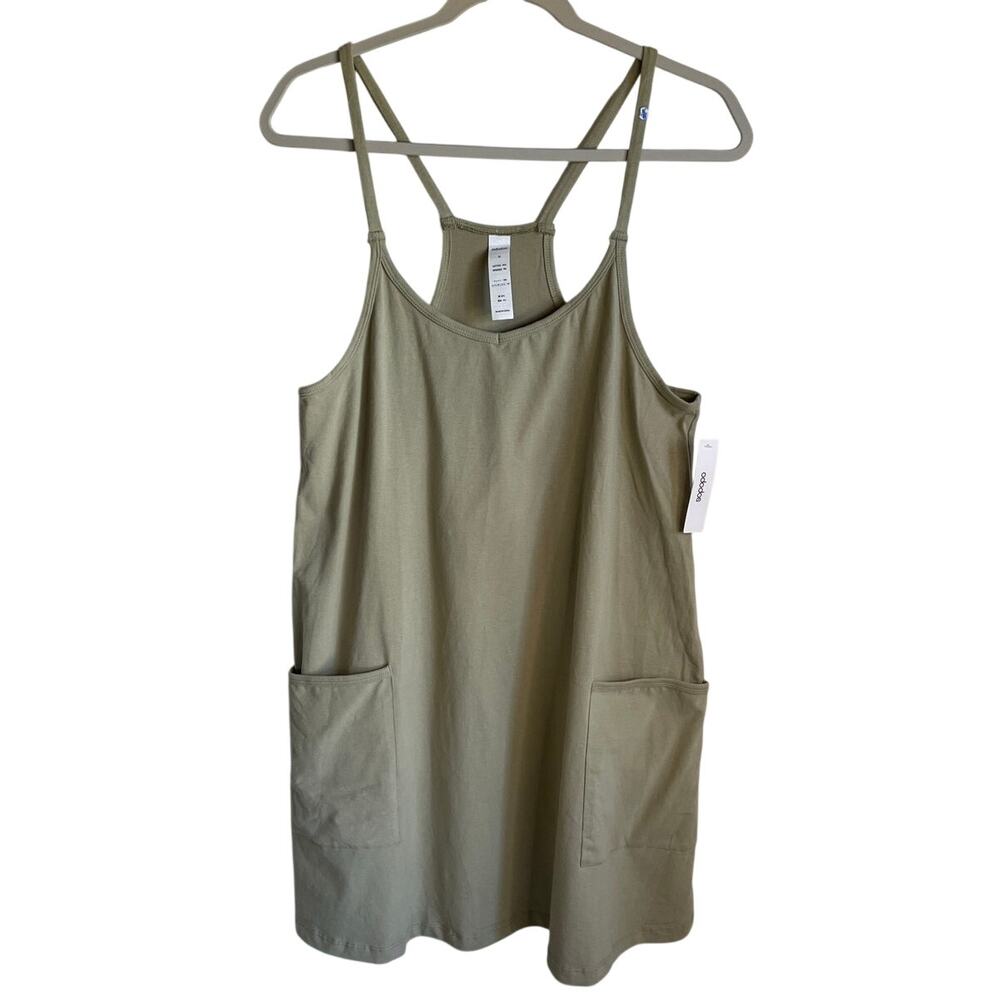 Ododos NWT Strappy Mini Dress Sz M Racerback Cotton Gray Green Pockets Playful